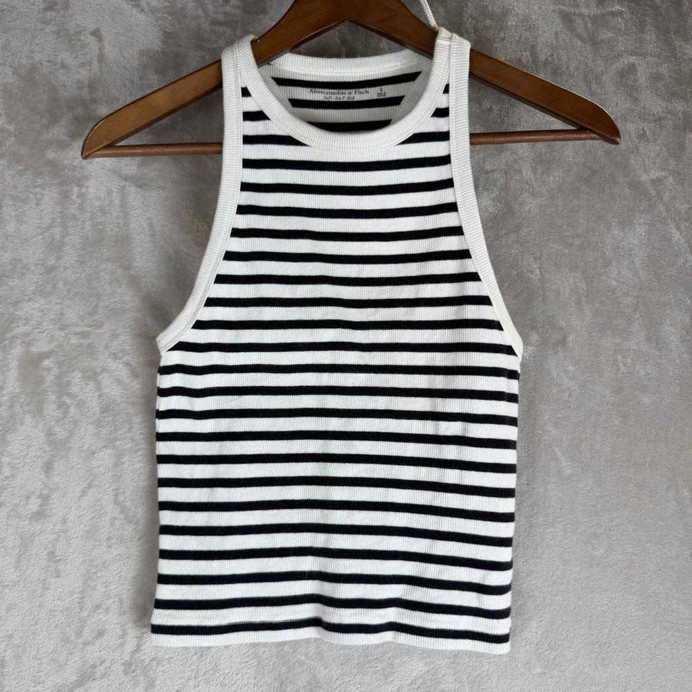Abercrombie & Fitch Striped Soft A&F Rib Racerback Tank Top Black White Small‎